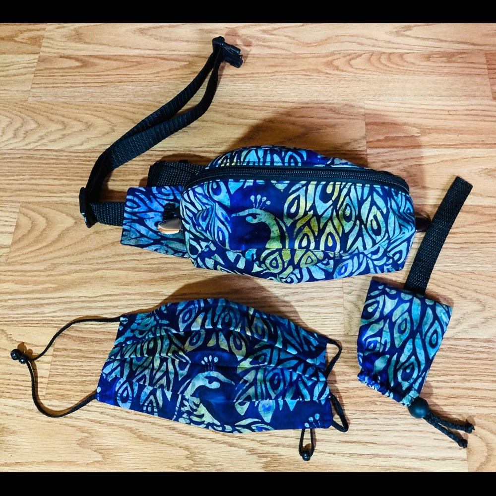 Pandemic Fanny Pack, Mask, Sanitizer Peacock blue